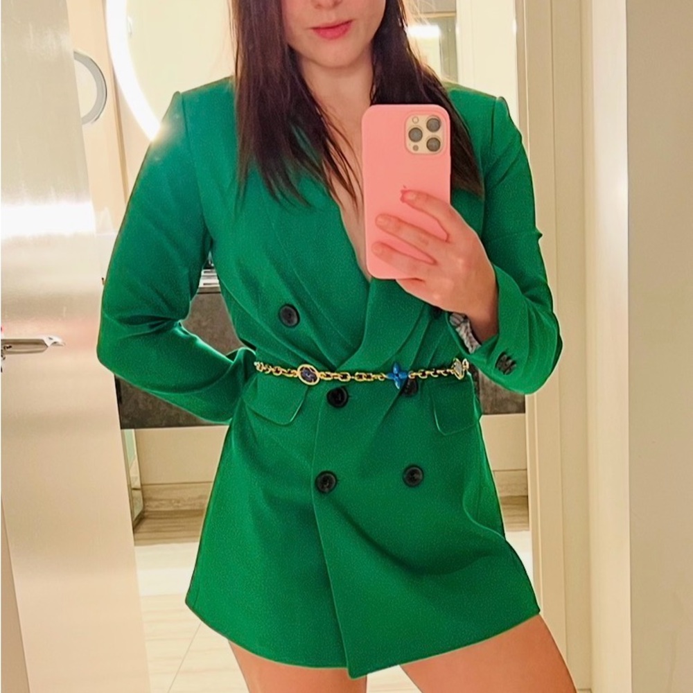 CeCe Emerald Green Double-Breasted Blazer Jacket